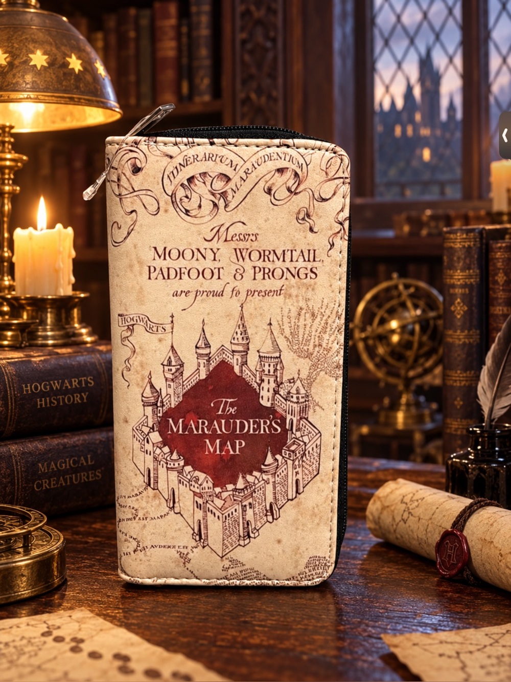 The Marauder's Map Beige Zip Wallet - Licensed Wizarding Home Accents